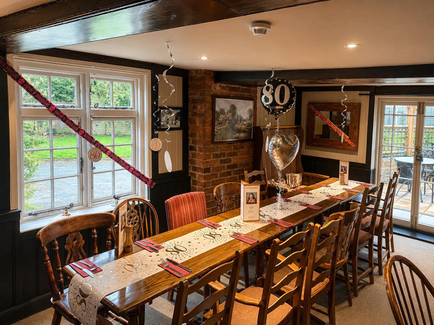 A private celebration laid up by the inglenook fireplace